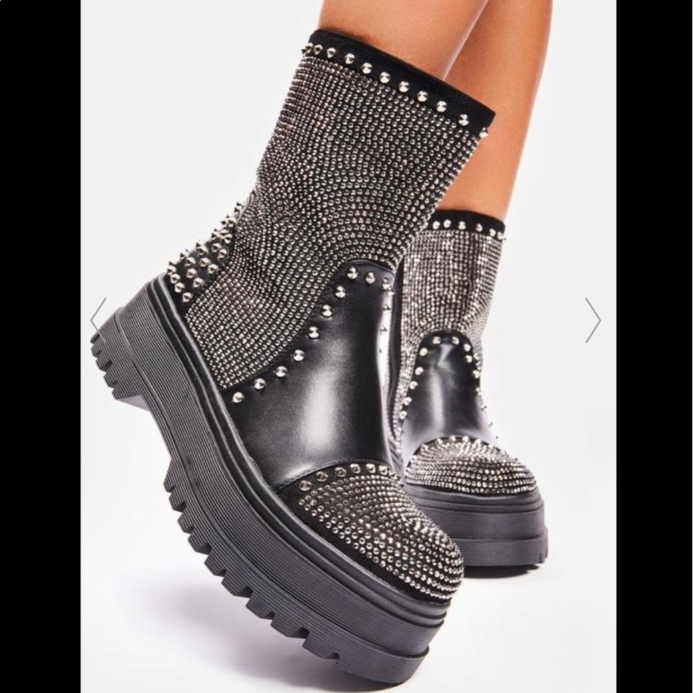 Azalea Wang black rhinestone studded boots from Dolls Kill NWT